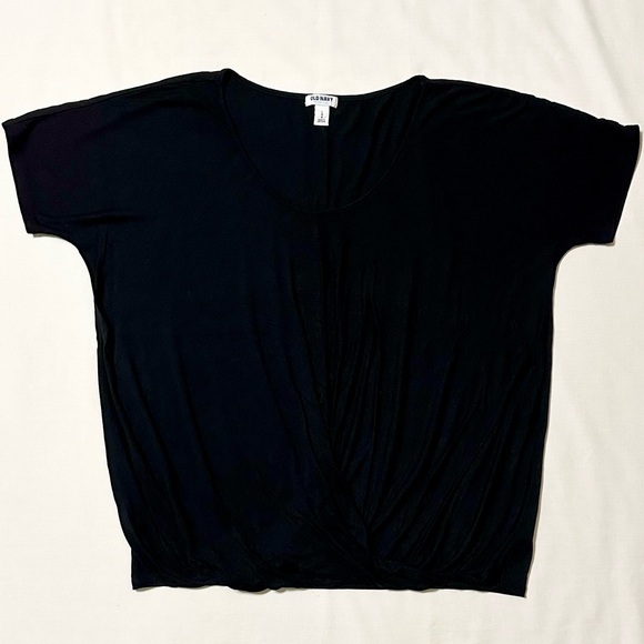 Old Navy Women’s Dolman Short Sleeve Black Overlapping Crossover Front Top - L - Picture 1 of 15